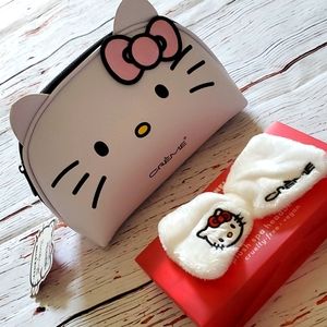 🆕️ SANRIO HELLO KITTY CREME SHOP MAKEUP BAG AND PLUSH SPA HEADBAND 🤍❤